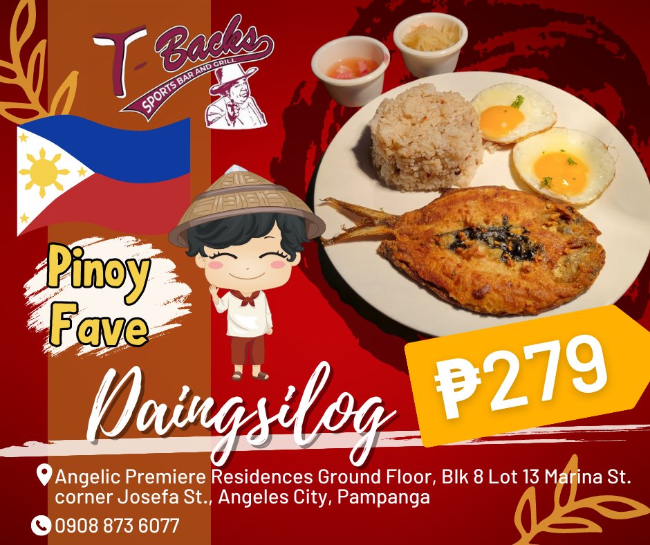 tbacksbbq's tweet photo. How about a delicious Pinoy Breakfast of Daingsilog for only ₱279 with unlimited brewed coffee at T-Backs Sports Bar and Grill. Available 24/7 daily. #everyone #tbackssportsbarandgrill #tbacksisgood #Pampanga #unlimitedbrewedcoffee #angelescity #DaingSilog #butfirstcoffee https://t.co/W0kdFtqZJk