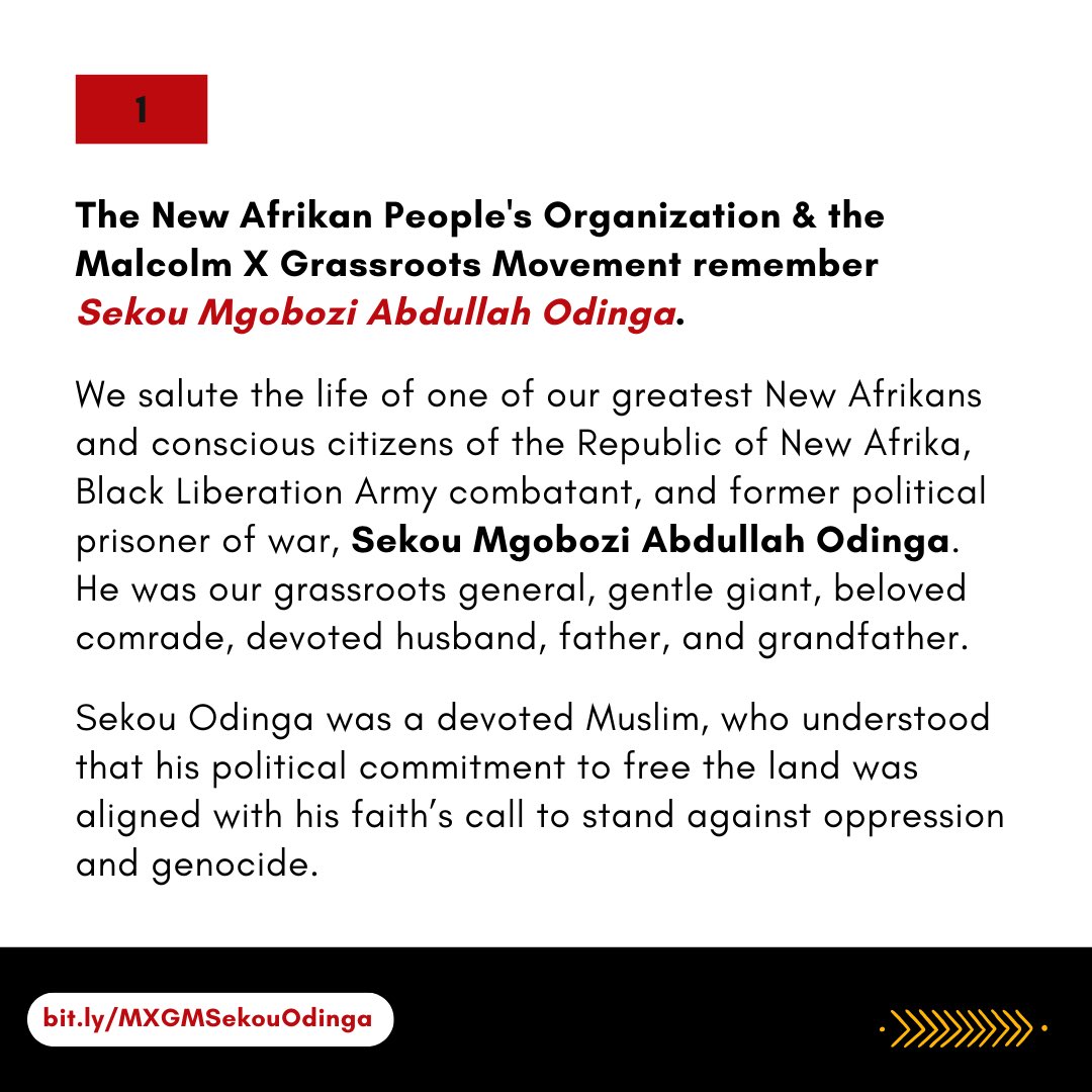 1/🙏🏾🤲🏿💨 We Will Look For You In The Whirlwind!: 

The New Afrikan People’s Organization &amp; the Malcolm X Grassroots Movement, salute the life of one of our greatest New Afrikans &amp; conscious citizens of the RNA, BLA combatant, &amp; former PP of war, Sekou Mgobozi Abdullah Odinga.