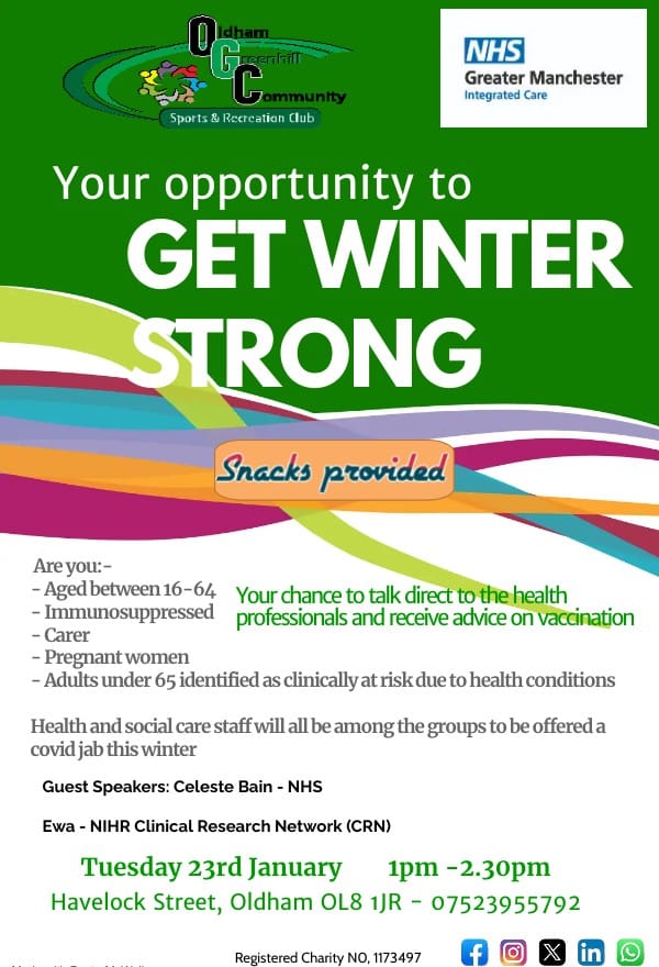 Join us tomorrow at Kaly's Playland for the NHS Winter Vaccination Engagement Event! 🌬️💉 Distinguished guest speakers, valuable insights, and light refreshments await. Let's stay protected together against flu and COVID #WinterVaccines #stayhealthy #CommunityHealth <a href="/Oldham_Hour/">Oldham Hour</a>