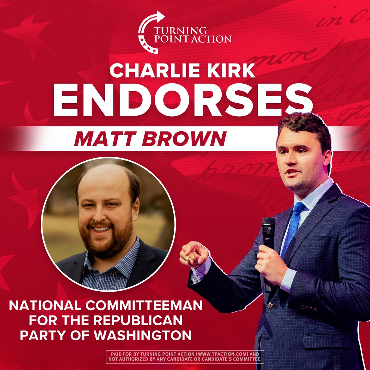 Deeply honored by @charliekirk11's endorsement for my run for NCM of Washington State! Grateful for the support on this journey to implementing real change! #RNC #ConservativeLeadership