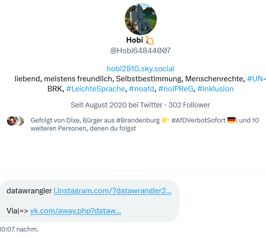 datawrangler2's tweet photo. @Hobi64844007
⚠️
Du scheinst da so`n SCAM/Bot mit rumzuschleppen, anders kann ich mir die "Insta" Einladung nicht erklären.
Tip:
Lösch deine Daten aus allen Listen.
Du scheinst da irgendwo reingeraten zu sein..
#InstaScam #Bot #Scam #InstagramScam https://t.co/dQ9KMiafER