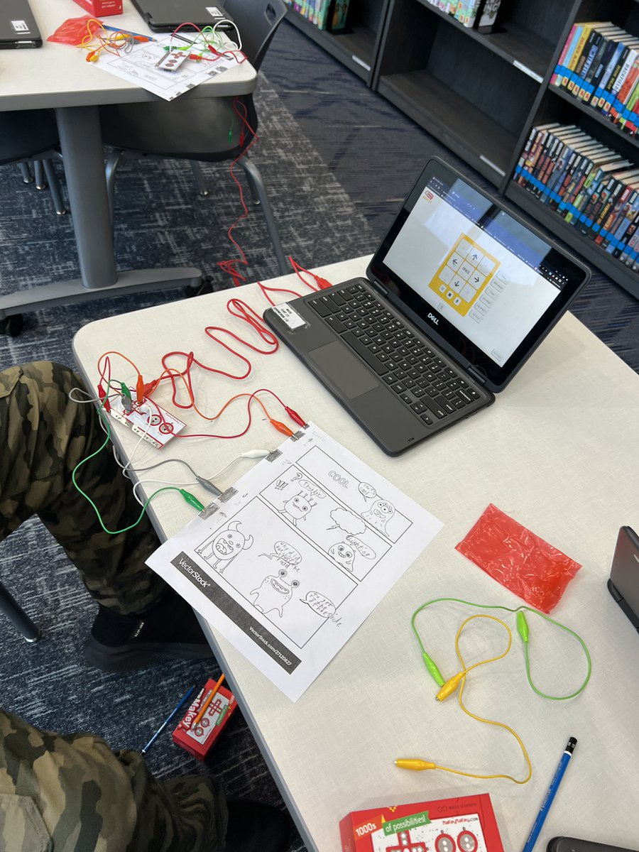 HaskettLibrary's tweet image. Our first Maker&apos;s Monday of &apos;24 was a huge success!
Using @makeymakey kits, we brought comic strips to life by recording and playing what we thought should go in the speech bubbles. 
Watch the video to hear my sample!

Next meeting: 2/12 over Physics #wearehaskett #katylibraries