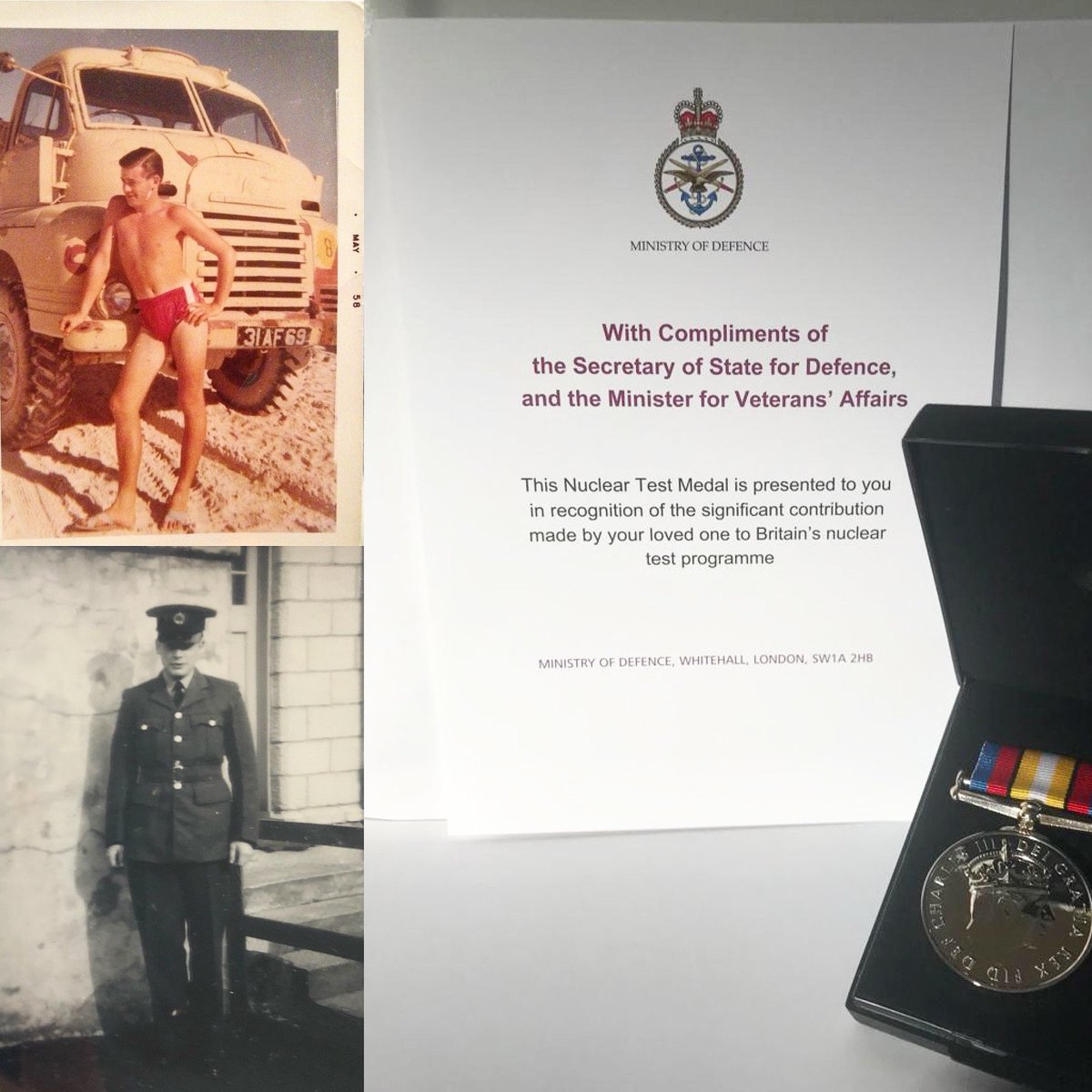 thewhytestuff88's tweet photo. Dad’s medal finally arrived. 68 years late &amp; 26 years too late for dad. 
SAC 4191859 HENRY WHYTE (1936 - 1997)
ROYAL AIR FORCE TRANSPORT COMMAND  1957 - 1960
OPERATION GRAPPLE ‘X’ 8th NOVEMBER 1957 &amp; OPERATION GRAPPLE ‘Y’ 28th APRIL 1958 
CHRISTMAS ISLAND #nucleartestmedal https://t.co/51bMEDGsuj
