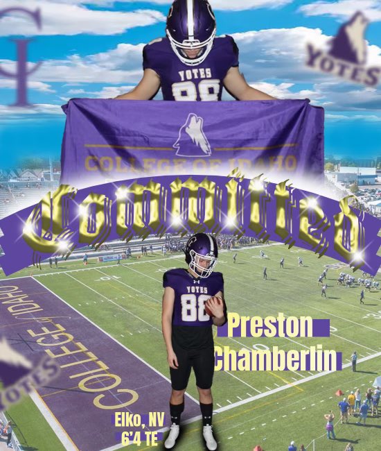 Preston Chamberlin (@prestonc_61_) on Twitter photo 🟣COMMITTED🟣
Blessed to say I will be furthering my football career and education at College Of Idaho! <a href="/YotesFootball/">College of Idaho Football</a>
Huge thanks to my family and teammates who have supported my journey! 🟣COMMITTED🟣
Blessed to say I will be furthering my football career and education at College Of Idaho! <a href="/YotesFootball/">College of Idaho Football</a>
Huge thanks to my family and teammates who have supported my journey!