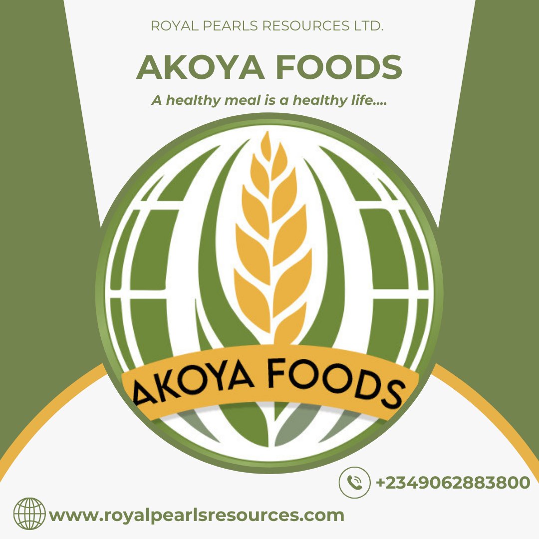 The Akoya food brand- Nigeria's No. 1 Premium brand. We are open for business for the year. #akoyafoods #royalpearlsagro #glutenfreeflours #healthyalternative #africanfoods #africanfoodstores #plantainflour #cassavaflour #fufuflour #poundoyamflour #beansflour #najiafoods