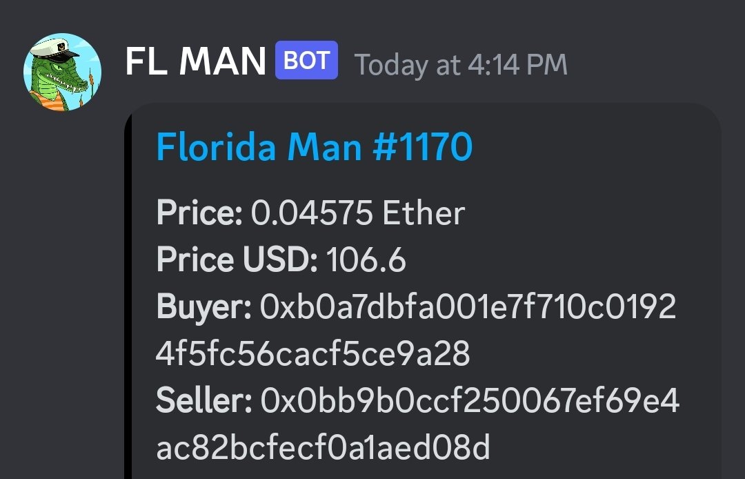 FlmanSales's tweet photo. 🐵   @FLmanNFTs #1170 SOLD FOR .04575 $ETH 📈 

#MadMondays  is here at  #FloridaMan 

🚨 WHO'S NEXT? 👇 📈 https://t.co/hd2F0DmCSH