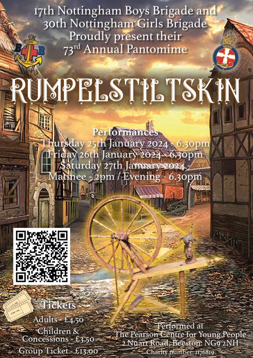 BB_GBProduction's tweet photo. DAYS UNTIL FIRST SHOW = 3
DRESS REHEARSALS DONE = 2/3

It's nearly time for our 73rd Annual Pantomime, Rumpelstiltskin.

Performed by the 17th Nottingham Boys' Brigade and 30th Nottingham Girls' Brigade.

Tickets here: https://t.co/gAP8SHpvz0 https://t.co/vNIiaGYV55