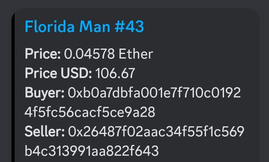 FlmanSales's tweet photo. 🦎   @FLmanNFTs #43 SOLD FOR .0458 $ETH 📈 

#MadMondays  is here at  #FloridaMan 

🚨 WHO'S NEXT? 👇 📈 https://t.co/JfA1w388TJ