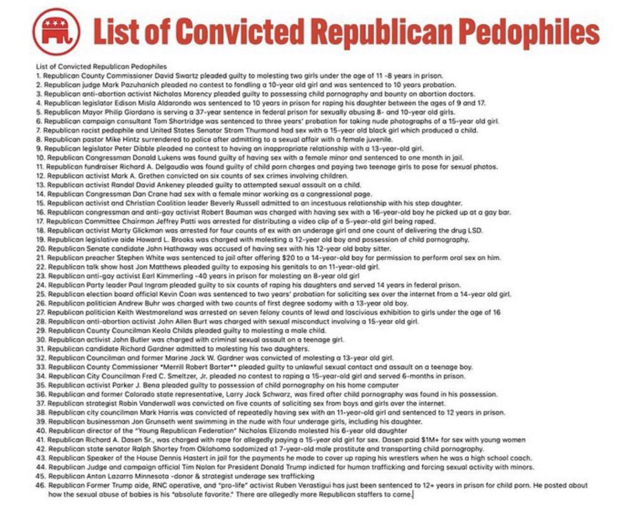 soma77's tweet photo. @OccupyDemocrats Republican se creeps are enabling child sex abusers, they vote to help sex criminals by voting against child sex abuse Probe Bill. Republican Party is willing to support fellow Republicans even after learning of their sexual exploitation of minors. https://t.co/0Agcphejzy
