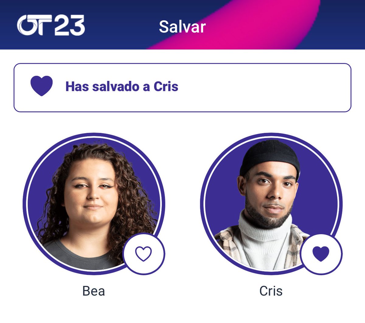 Ojalá votéis con cabeza y se quede Cris. Que sea su primera nominación, que haya hecho la mejor actuación de OT23 y que ahora lo echéis no tiene perdón. #OTGala8