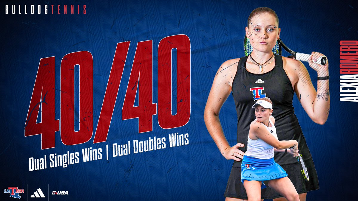 LATechTennis's tweet photo. Another milestone for Alexia 📈
She becomes just the 7th player in program history with at least 40 wins in dual singles and dual doubles https://t.co/A3RiZbectS