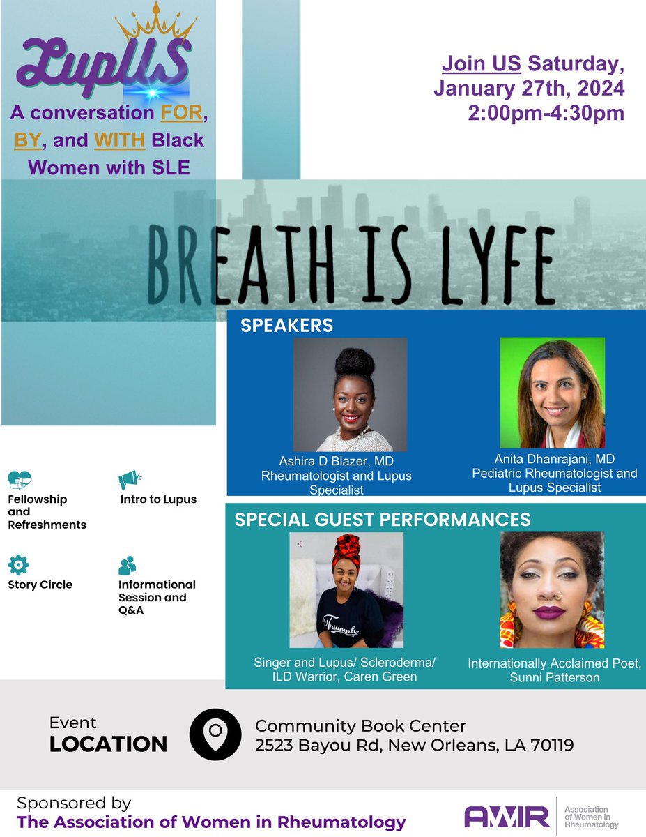 New Orleans Family! Are you or a loved one affected by #lupus? Join @breathislyfe and @awirgroup for an afternoon of connection and discussion FOR, BY, and WITH Black women with lupus! This coming weekend at Community Book Cented @EcoBlaze