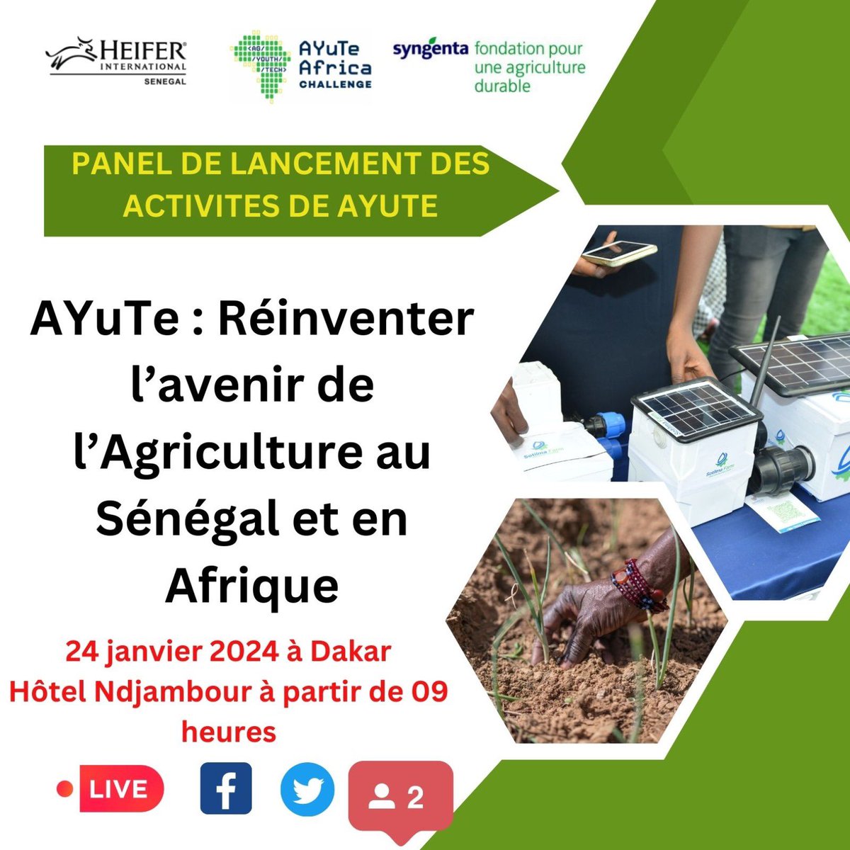 @AyuteAfrica : Réinventer l’avenir de l’Agriculture au Sénégal et en Afrique. #LaTerreNeMentPas
#Agriculture

@HeiferSenegal Fondation Syngenta pour une Agriculture Durable  Heifer International  #SyngentaFondation