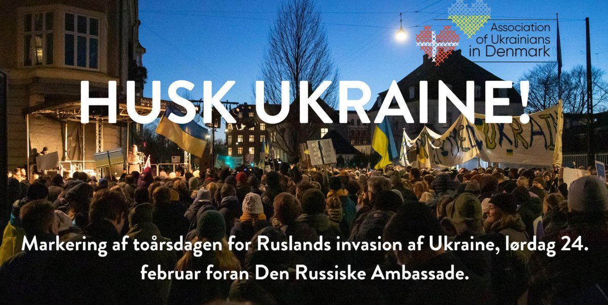 MagnusBarsoe's tweet photo. Kære venner,
Den 24. februar 2022 invaderede Rusland hele Ukraine. Putins brutale krig har dræbt tusinder af civile og sendt millioner på flugt. Vi markerer toårsdagen foran den russiske ambassade på Østerbro lørdag den 24. februar.
Vi vil samles i fællesskab for at tage afstand fra Ruslands overfaldskrig og vise vores uforbeholdne støtte til det ukrainske folk. Kom og vær med til at sende et klart signal til Ukraine, Europa og verden om, at vi i Danmark stålfast støtter Ukraine.
Det er en tværpolitisk markering arrangeret af organisationerne Frihed for Ukraine og AUD (Association af ukrainere i Danmark), hvor alle er velkomne.
Slava Ukraini 🇩🇰🇺🇦❤️
https://t.co/gPGgZMfOIq