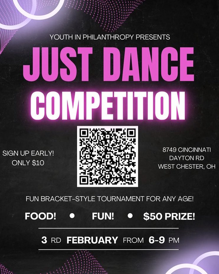 Join us for our Just Dance Competition on Saturday, February 3rd! You can win a $50 prize by showing off your moves!🕺🪩
