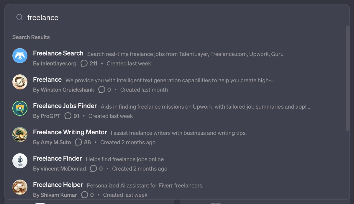 we've been live for one week and we're at the top of the charts for "freelance" apps on <a href="/ChatGPTapp/">ChatGPT</a> #GPTStore.

but... as always, we know we have room for improvement. last week we #buildinpublic, this week we #learninpublic with 🤑 PAID 🤑 public feedback bounties.

are you a