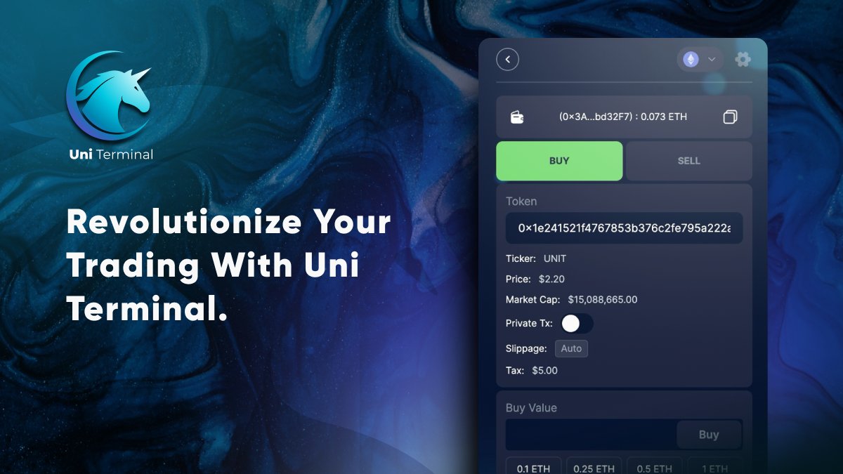 UniTerminalExt's tweet image. 🔜 Exciting news from #UniTerminal! 

Our enhanced trading bot is almost ready for launch! 🤖💥 

Get set for a game-changing trading experience with smarter, faster, and more efficient features. 

Stay tuned for the big reveal - it&apos;s going to revolutionize the way you trade! 🚀…