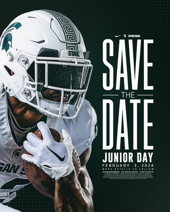 I’ll be at Michigan State University, Saturday Feb. 3rd!! @MSUFBRecruiting @FBCoachM @CoachLail @Coach_Smith @Coach_Lindgren @carsenkapMSU @KillopOn3 @C_Robinson247 @SeanLevyMSU @DavCardFootball @TheD_Zone @ZRichardson58 @LBC4L @LarryPe35534302 @AllenTrieu