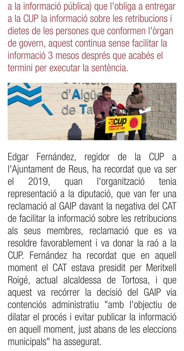 CUPTortosa's tweet photo. Opacitat? Denúncies al GAIP? A @juntspertortosa i @meritxellroige haurien de "menjar-se algunes panses" de les que van recomanant als altres perquè d'opacitat en saben un rato llarg👇 https://t.co/sOzGDlJkBQ