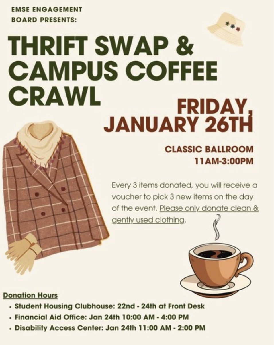 So proud of our inaugural EMSE Engagement Board and their creative programming ideas! <a href="/purduefw/">Purdue University Fort Wayne</a> <a href="/IUFortWayne/">IU Fort Wayne</a> students, declutter your closets of items you don’t wear and come pick out new items you will wear! Oh, and, sample some awesome local brews while you’re at it.