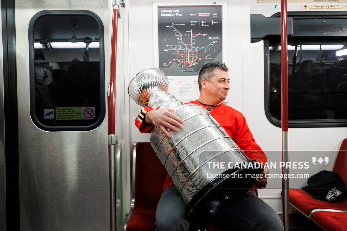 In today’s CP Image (bit.ly/cpimagestw), former Toronto Maple Leafs player Tomas Kaberle poses with the Stanley Cup on a subway car in Toronto. The NHL championship trophy took the subway this morning to promote the upcoming NHL All-Star Game.