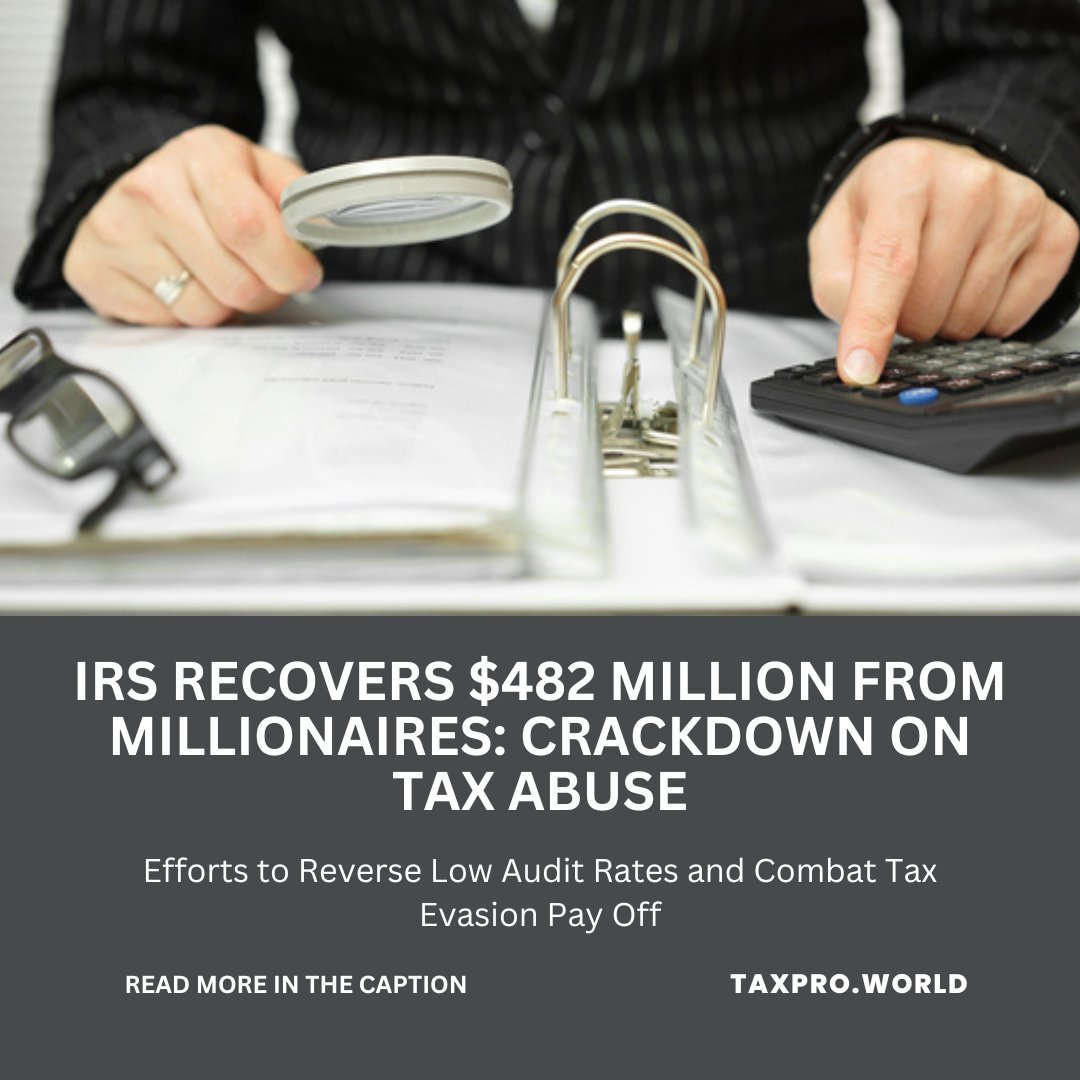 🚨 Breaking: The IRS reports success in recouping taxes owed by 1,600 millionaires. The initiative targets tax abuse and aims to reverse historic low audit rates. To learn more: bit.ly/3HqFLGM  
#IRSCrackdown #TaxAbuse #TaxEnforcement