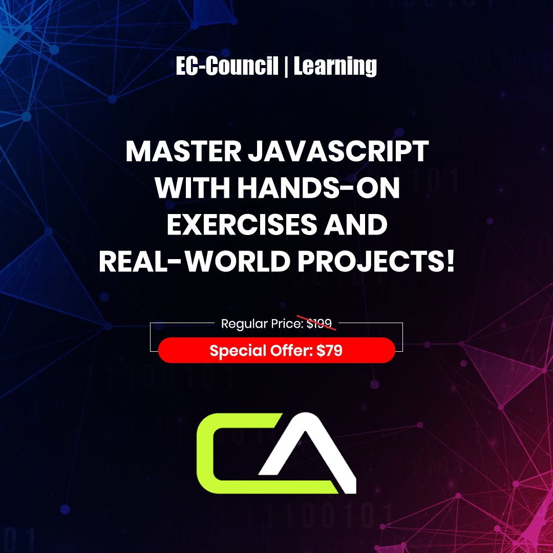 i4agile's tweet image. Level Up your coding game with the Ultimate JavaScript Mastery! 🌟
Increase your potential through hands-on exercises and real-world projects! 💻
Special Offer: Just $79! 🔥
Get started now: 👉 coderedcheckout.eccouncil.org/referral/GREtv… 👈
#JavaScriptcourse #learnjavascript #javascripttraining