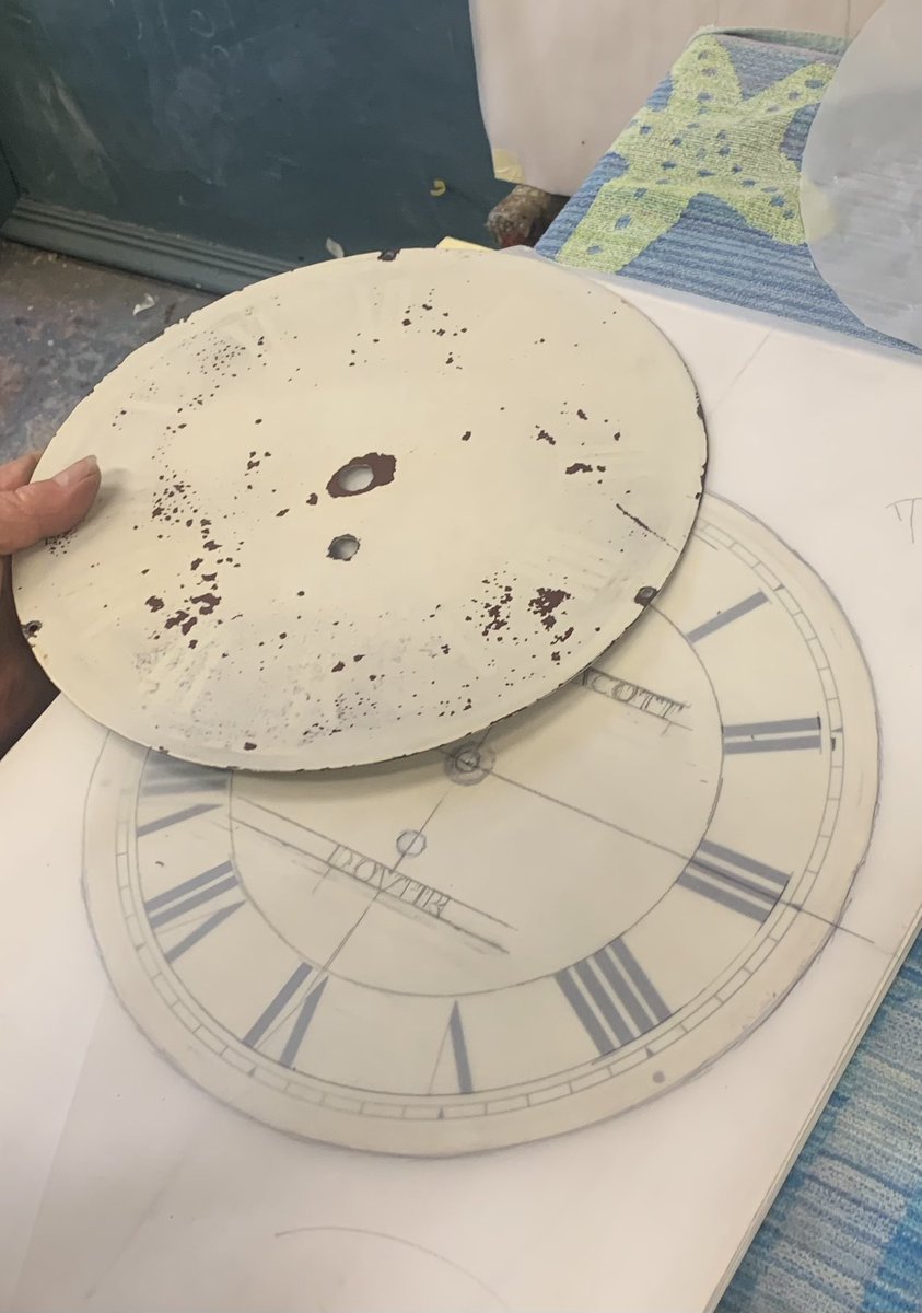 2016industrial's tweet image. My workshop clock was originally a Pub clock c1850. It’s had a few poor repairs &amp;amp; restorations. So I set out to restore it properly. Hand drawing the clock dial was the hardest, as I wanted to keep some perception of age. #restoration #repair #oldclock #antique #workshop