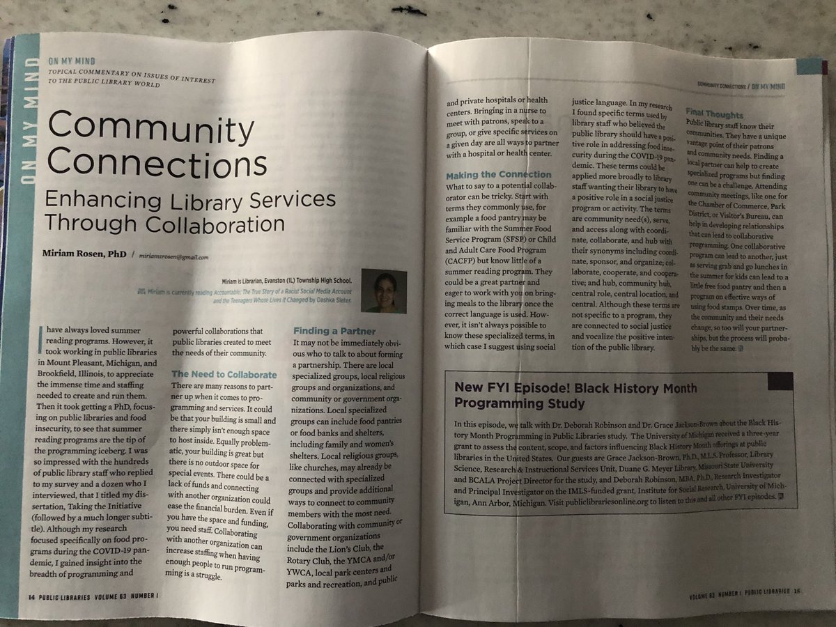 Thrilled to be part of new <a href="/ALA_PLA/">Public Library Association</a> special issue on powerful partnerships! And see some great content featuring colleagues Bess de Farber and Miriam Rosen. <a href="/lisuncg/">UNCG LIS</a>