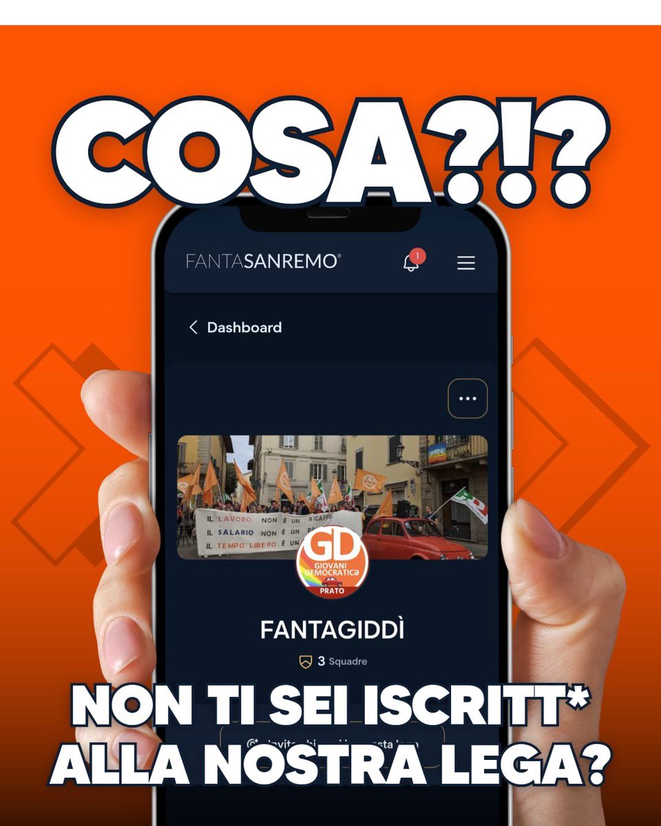 GDPrato's tweet photo. 🎶 È chiaro come tuttə si stia tantissimo desiderando di partecipare al Fantasanremo tra compagnə, ed cco qua la soluzione, arriva la Lega Fantasanremo targata GD Prato!

📌 Nome lega: FANTAGIDDÌ 

🏆 Il premio in palio per chi arriverà primo sarà un Aperigiddì gratis! https://t.co/hXaezqGGyd