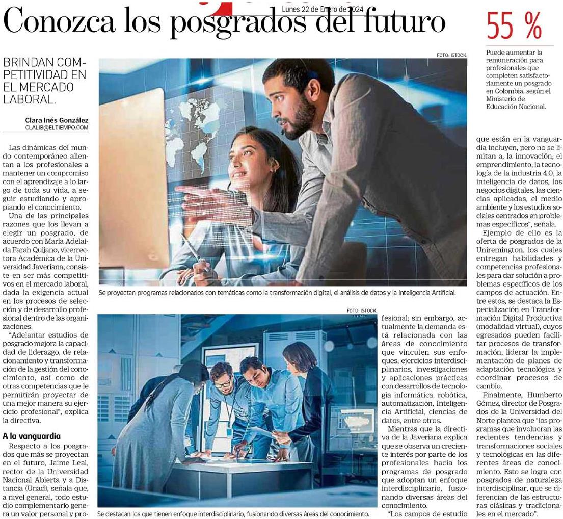 Universidad UNAD (@universidadunad) on Twitter photo #UNADEnMedios 📰📺📻
👩🏻🎓👨🏽🎓Descubre los posgrados con mayor proyección para el futuro según <a href="/JaimeLeal_/">Jaime Leal Afanador</a> rector UNAD, en entrevista con ADN 🗞️. 🖥️✍🏻 Entérate y comparte. 👇🏻 #UNADEnMedios 📰📺📻
👩🏻🎓👨🏽🎓Descubre los posgrados con mayor proyección para el futuro según <a href="/JaimeLeal_/">Jaime Leal Afanador</a> rector UNAD, en entrevista con ADN 🗞️. 🖥️✍🏻 Entérate y comparte. 👇🏻