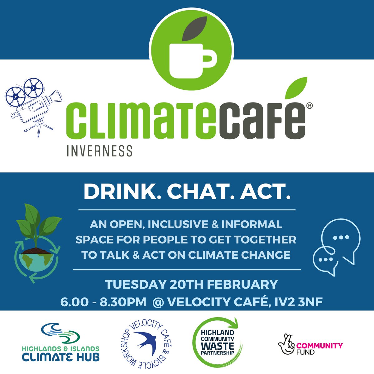 💚Check this out! 💚 We're so excited to collaborate with @velocitylove and @highlandwaste on a their February Climate Cafe! We'll be screening our new short film and chatting about all things community climate action! 🌱🎬 Don't miss out! 👇Book below: hiclimatehub.co.uk/event-listing/…