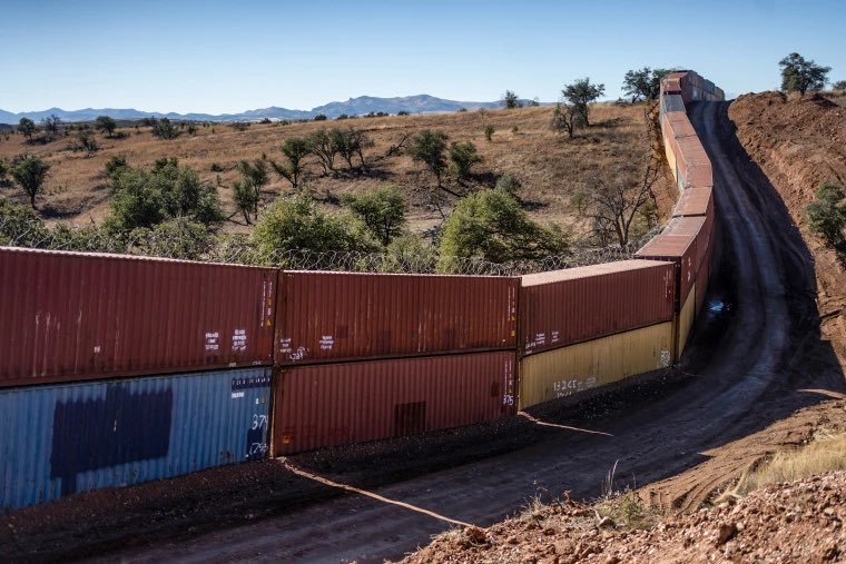 EndWokeness's tweet image. Arizona built a shipping container wall.
Texas built buoy walls and razor wires.

The Biden administration sued both states and forced them to remove it.

The only time Joe Biden takes action on the invasion is to block states from stopping it.