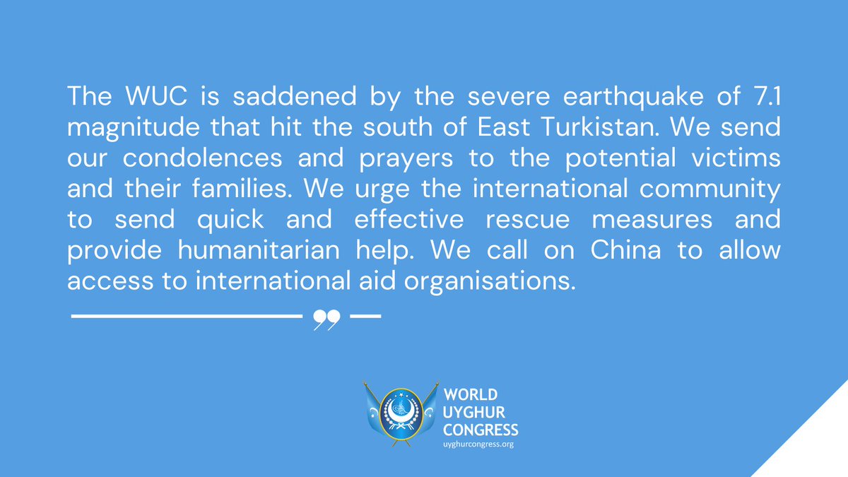 UyghurCongress's tweet photo. 🚨#Breaking - Severe earthquake in East Turkistan🚨 https://t.co/DhxxovBGzi