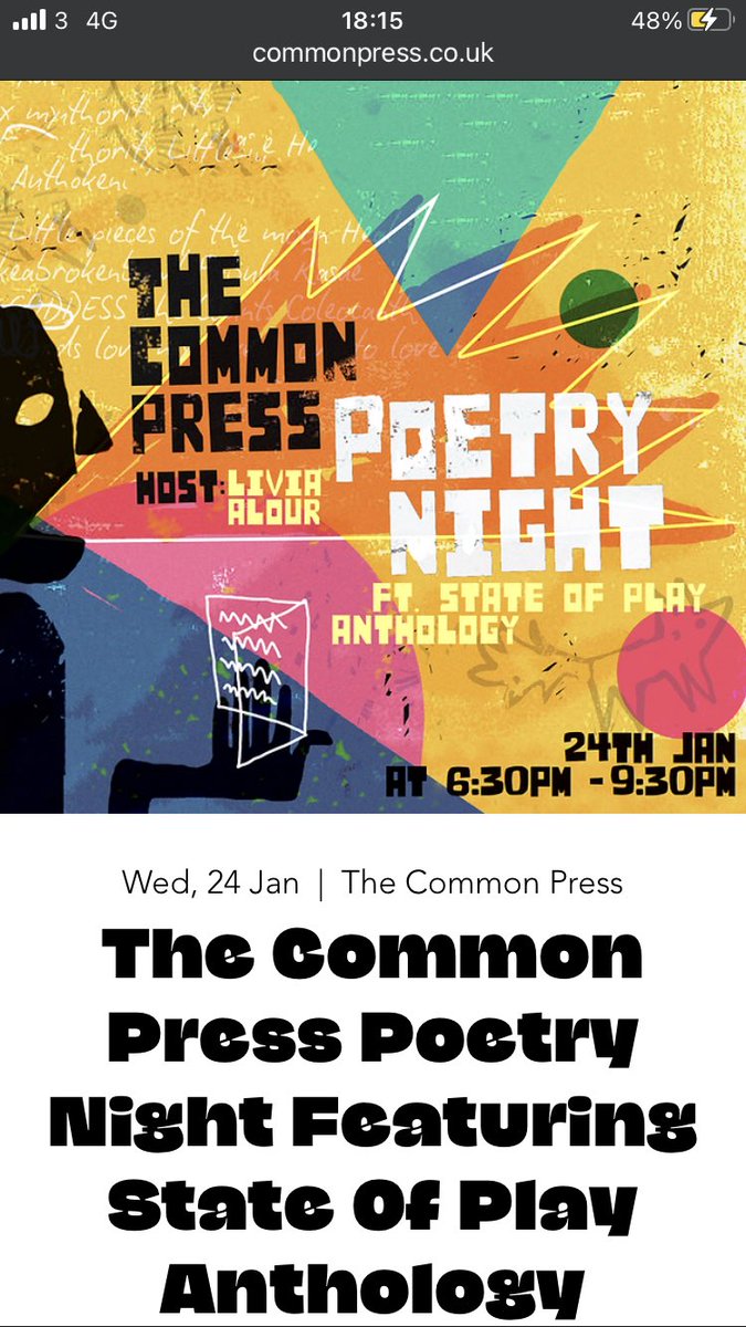 Exciting! State of Play @Outspoken_Press anthology poets @jinisnotfound @ @ninamingya @munozpoems @mailbykite @timtimtmi will read and chat about their work at the poetry night by Common Press bookshop London on 24 Jan (Wed) ✨Tickets are nearly sold out: outsavvy.com/event/17887/th…