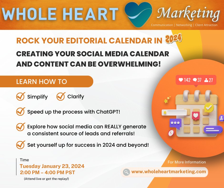 dianarcmorgan's tweet image. 💰 Investment in Excellence! Don&apos;t miss out - RSVP today!  
**Tuesday January 23, 2024
2:00 PM – 4:00 PM PST Register Below
(Attend live or get the replay!)
$47 Investment
wholeheartmarketing.com/internet-marke…
🎟️ #SocialMediaEmpowerment #2024Success #MasterclassMagic #wholeheartmarketing