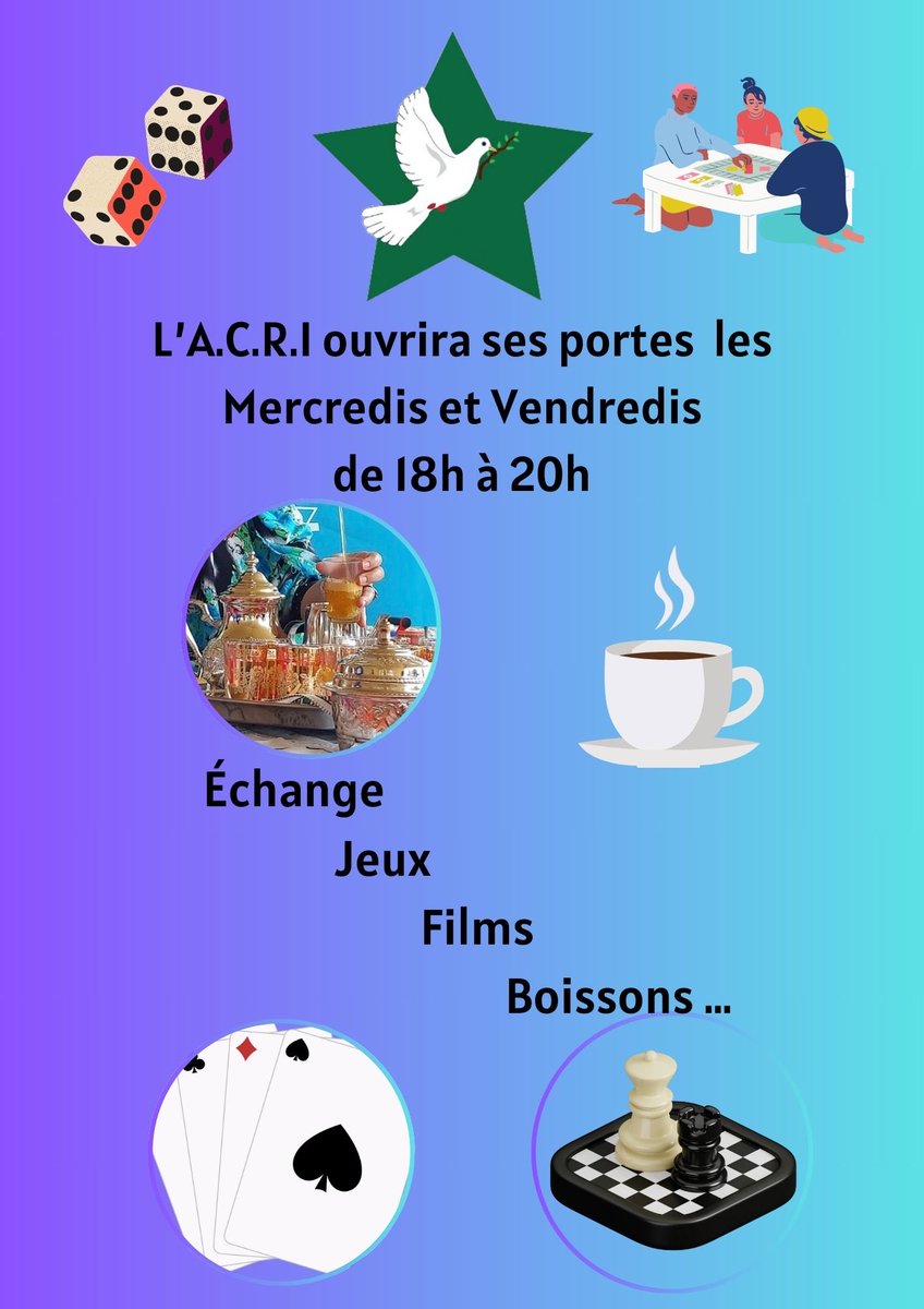 Retour des animations du soir à ACRI, dans le but de favoriser la cohésion seniors / jeunes ⁦À partir de Mercredi 24/02/2024. Bienvenue à tous ⁦@valdereuil_info⁩ ⁦@MA_Jamet⁩ ⁦@BalutBenoit⁩