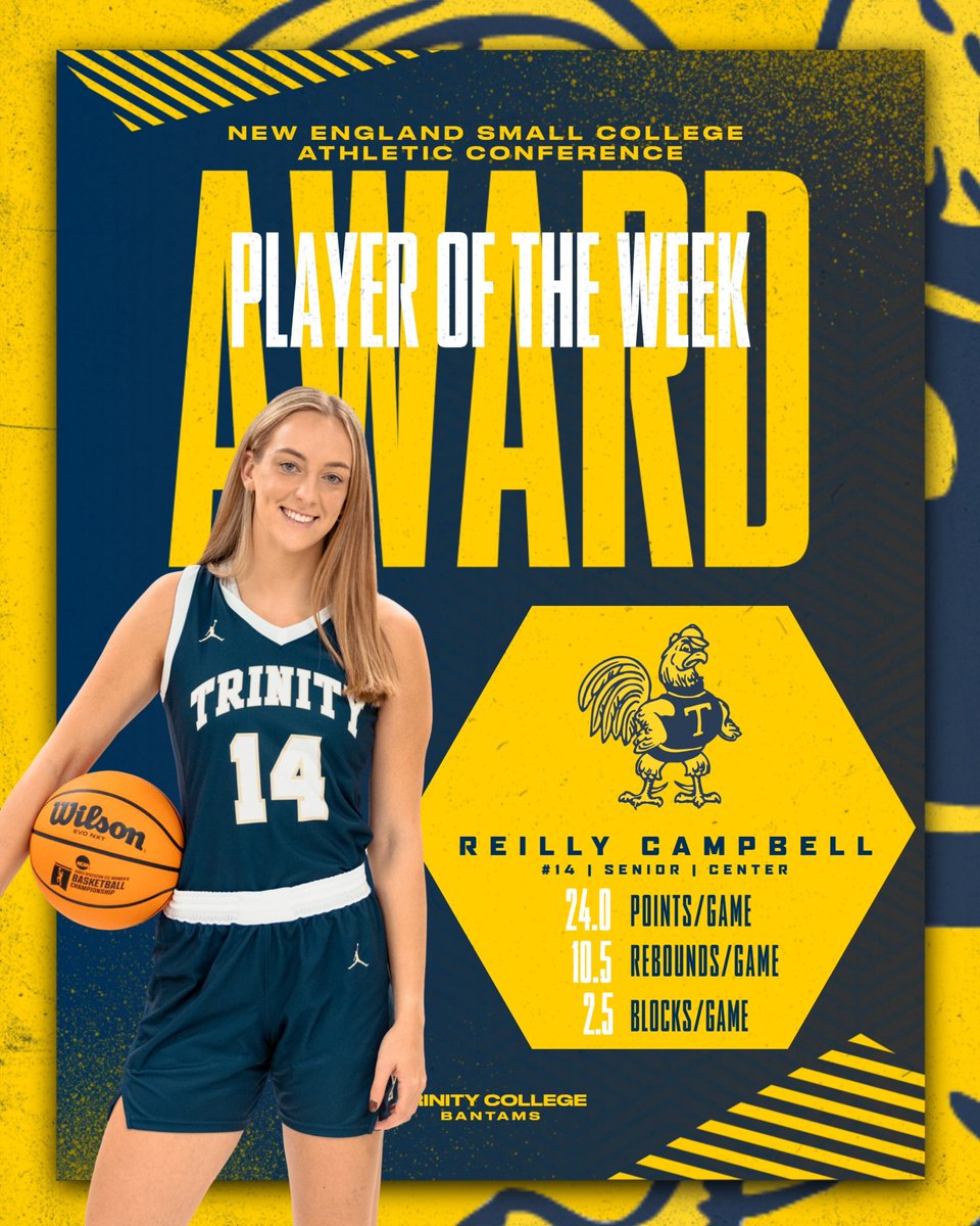BantamSports's tweet photo. W🏀 | @trincollwbb’s Reilly Campbell named @nescacathletics Women’s Basketball Co-Player of the Week!! Congrats Reilly!! #RollBants https://t.co/OsJVc2taR1