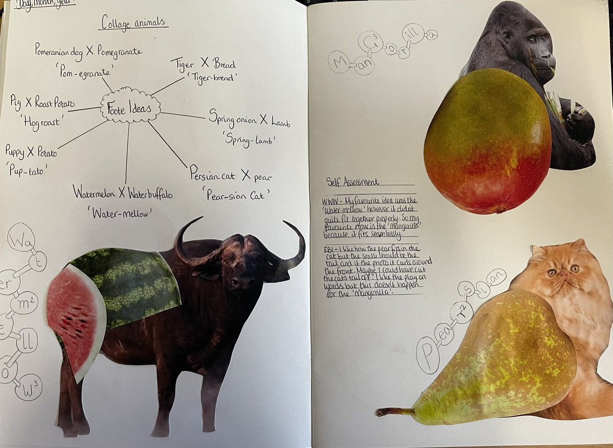 WAGOLL for Y9. Inspired by Rob Foote we are going to plan our final piece by experimenting with collage first. Really looking forward to what my Y9’s creative minds come up with! 🐃🍉🦍🥭🐈🍐
@OutwoodPortland
#wagoll #teacher #art #artteacher #robfoote #collage