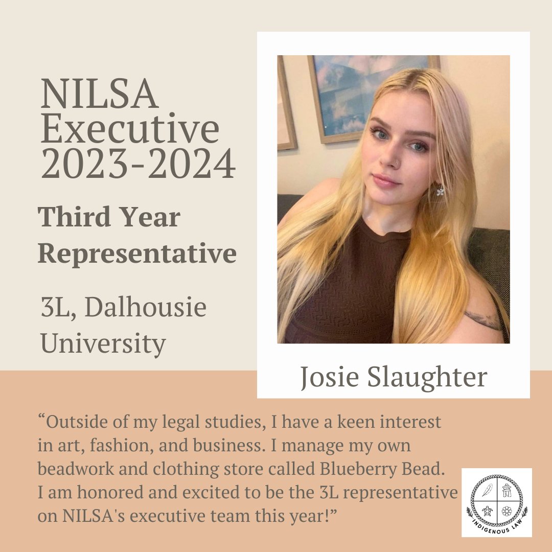 Introducing our 3L Rep, Josie Slaughter! Read her full bio at nilsacanada.weebly.com/about.html! #nationalindigenouslawstudentsassociation #indigenouslaws #indigenouslawyers #indigenouslawstudents #firstnations