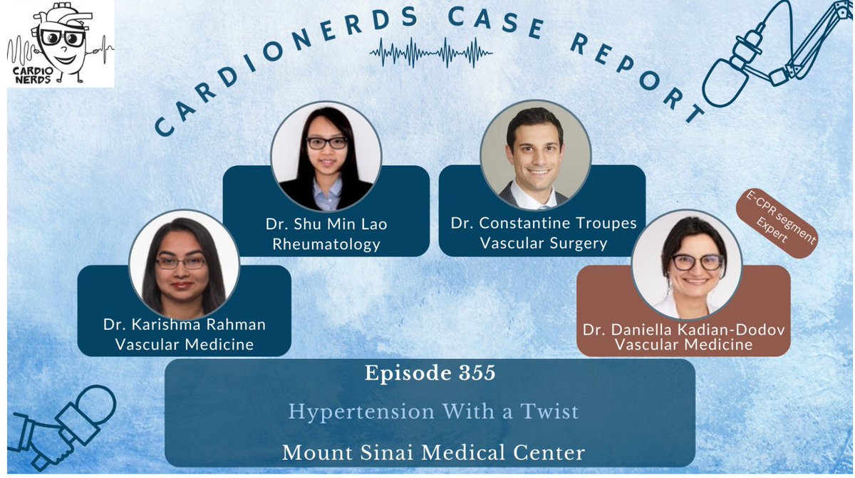 🔥 A new @CardioNerds episode hot off the 📰, be sure to dive in! 🔥 Episode #355 Hypertension w/ a Twist The All ⭐️ @MountSinaiNYC guiding the discussion include: Dr. Karishma Rahaman, Dr. Shu Min Lao, and Dr. Constantine Troupes cardionerds.com/355-case-repor…