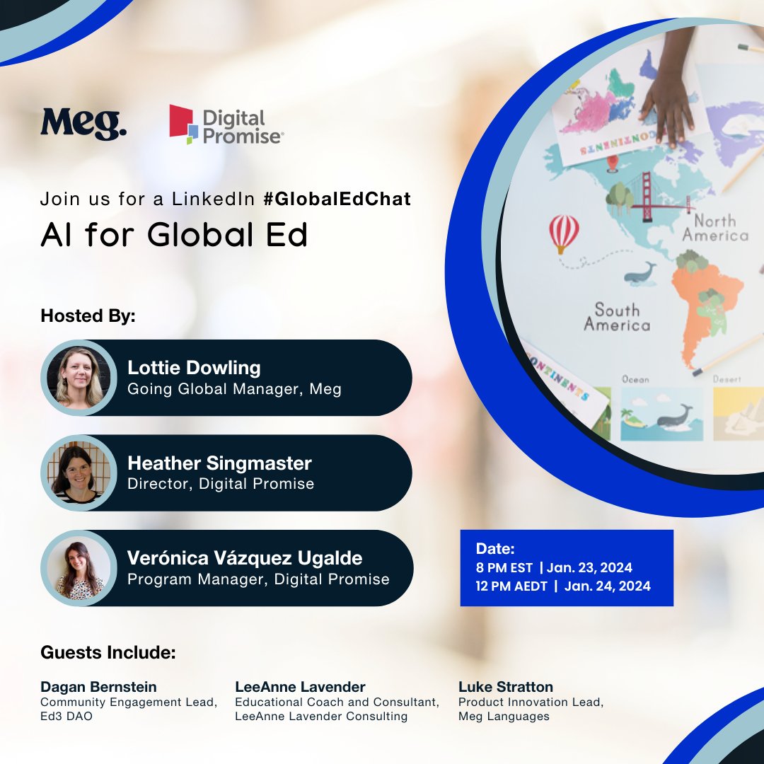 Our next #Globaledchat is happening over on LinkedIn tomorrow! Jan 23rd at 8pm EST in the US or Jan 24th 12pm AEDT linkedin.com/events/aiforgl…