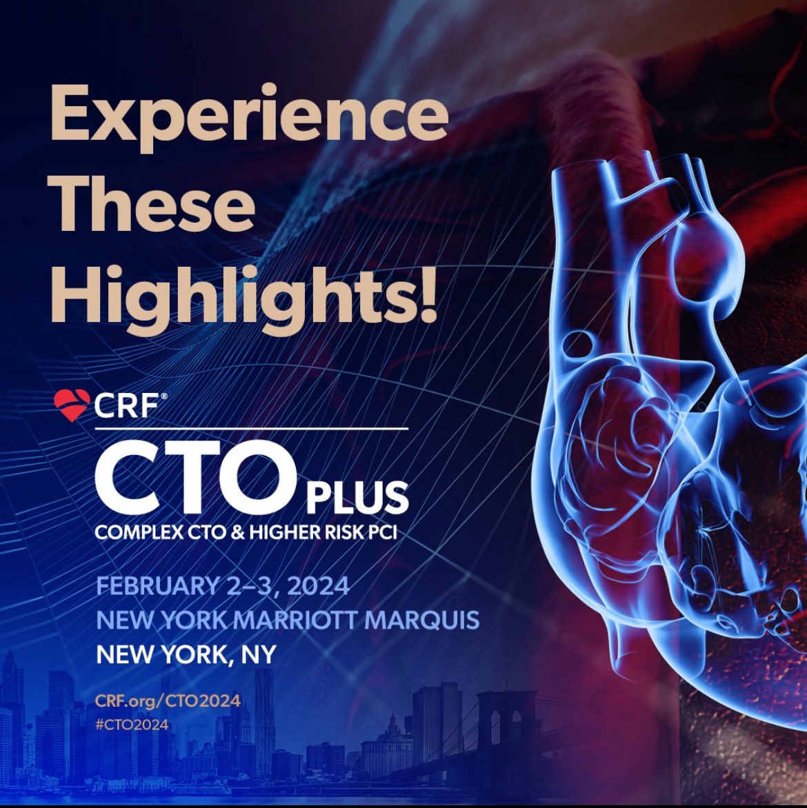 Don’t miss CTO Plus 2024!
12 live cases 
Hands-on training 
Deep dive discussions
Complications coaching
<a href="/mbmcentegart/">Margaret McEntegart</a> <a href="/DrBillLombardi/">Dr. Bill Lombardi</a> <a href="/wjn_md/">William Nicholson</a> <a href="/esbrilakis/">Emmanouil Brilakis</a> <a href="/JWMoses/">Dr. Jeffrey W. Moses</a>