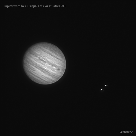 #Jupiter exploring the colon. 1000 x 15 ms longpass red in Celestron 8' + 2x barlow.