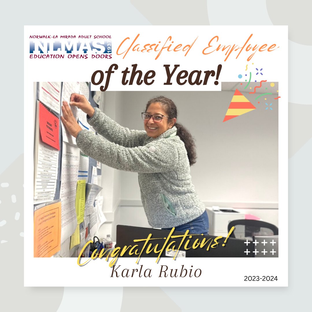 Congratulations to <a href="/NLMAdultSchool/">NLM Adult School</a>'s Teacher &amp; Classified Employee of the Year for 2023-2024!  We are so proud of you Joyce and Karla!! 🎉🎉

#AdultEducation
#ESL #HSD #CTE 
#MoveAheadwithAdultEd
#NLMUSD
