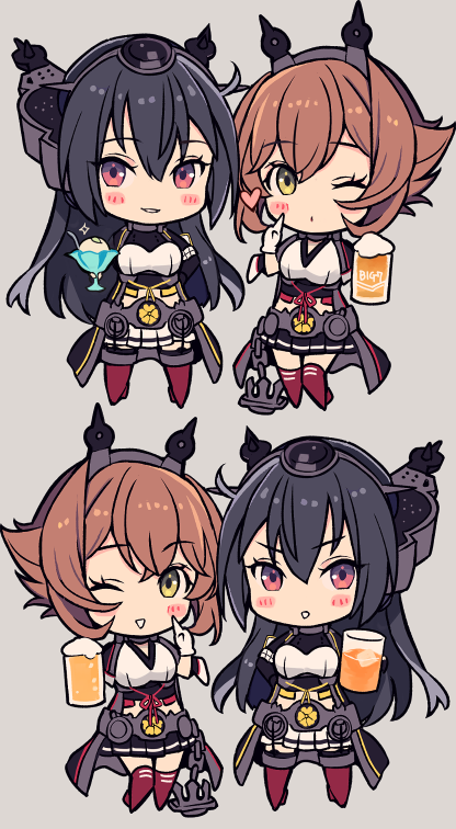 mutsu (kancolle) ,nagato (kancolle) long hair multiple girls black hair gloves short hair brown hair skirt  illustration images