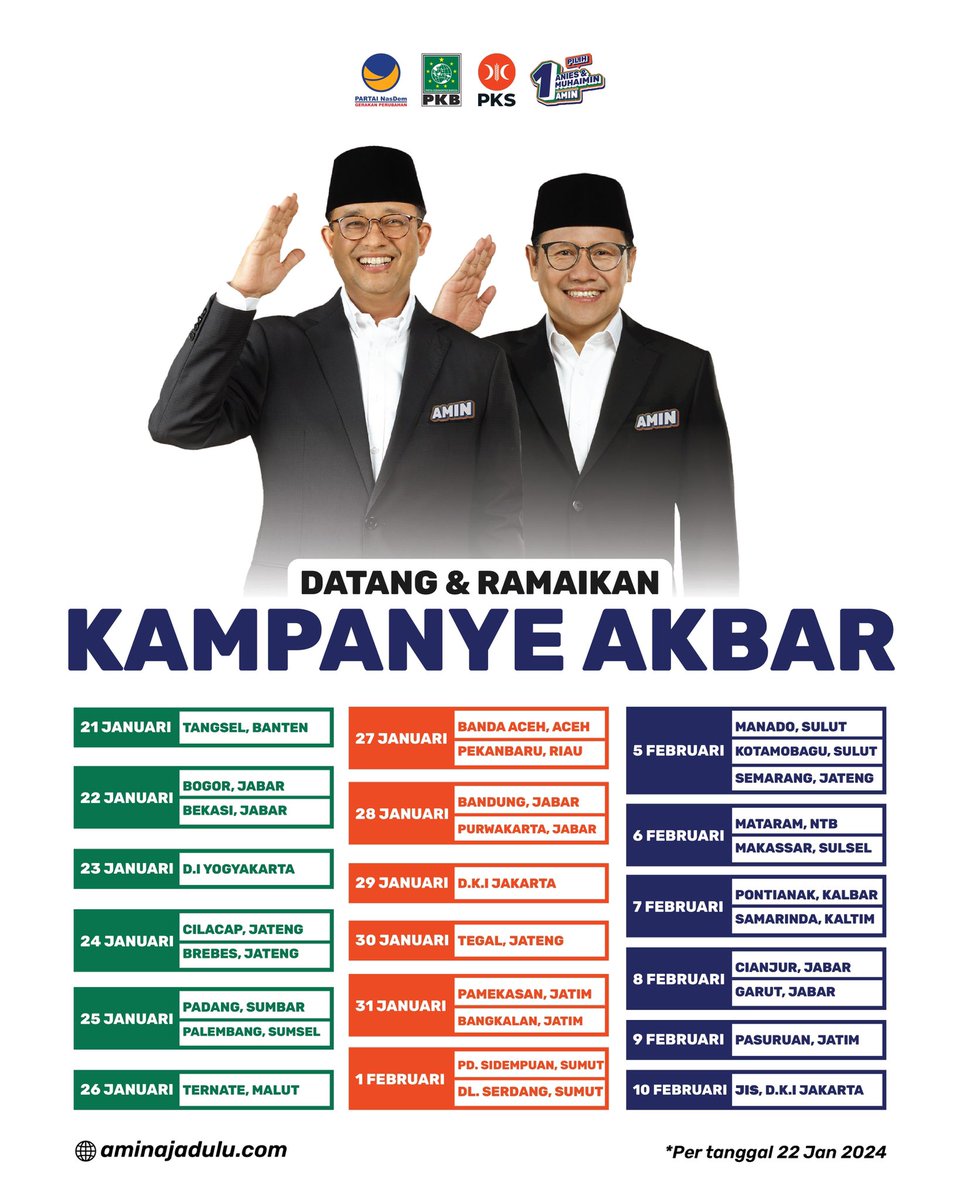 Sampai jumpa di Kampanye Akbar berikut ini. 

Apakah ada kotamu? Simpan dulu dan bagikan ke keluarga, teman, tetangga terdekat…

#AMINAjaDulu