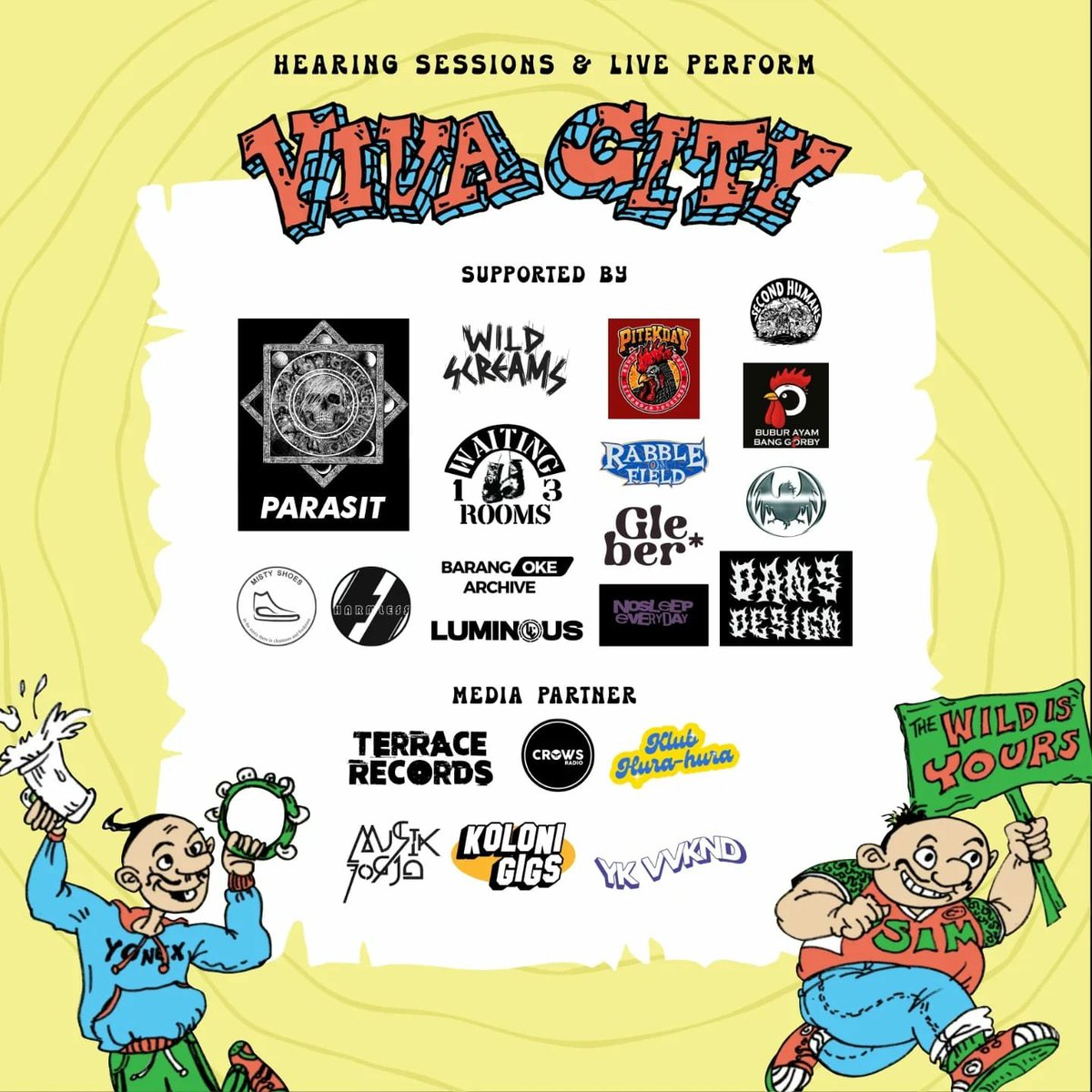 Minggu 28 Januari 2024:
Rombeng punya hajat !

Debut ep "the wild is yours" akan di bawakan secara live pertama kali dan tasyakuran guna membangun silaturahmi dan hubungan antar pertemanan lintas (disiplin ilmu) yang baik, sehat dan saling respect.