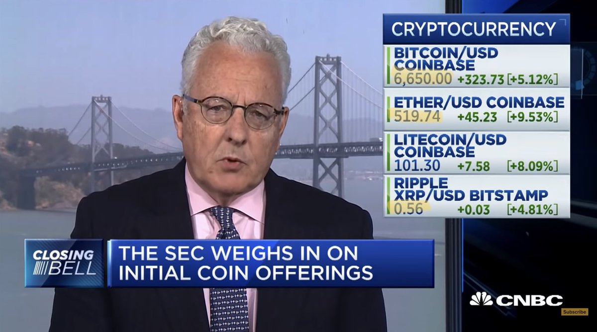 All you need to know about market manipulation in digital assets may be viewed in this one picture from Bill Hinman’s <a href="/CNBC/">CNBC</a> appearance following the “Eth Free Pass Speech”

BTC - Then $6,650; Now $39,904 (~6x)

ETH - Then $519.74; Now $2,336 (~4.5x)

XRP - Then $0.56; Now $0.52