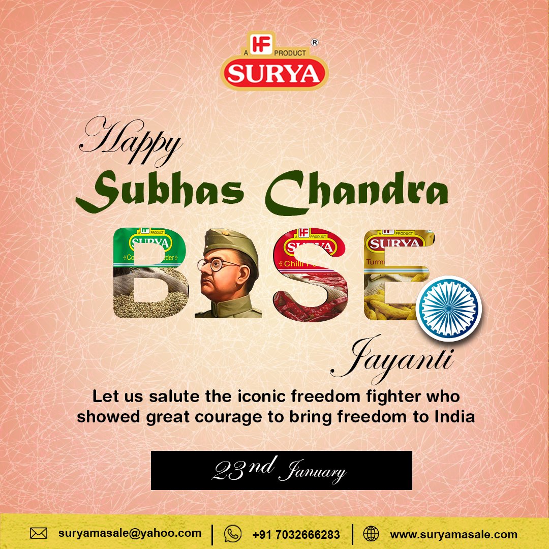 Honoring Netaji Subhas Chandra Bose on his birth anniversary. On Netaji Jayanti, let's draw inspiration from his commitment to freedom. Surya Masale pays tribute to a true hero who ignited the flame of patriotism.
🙏🇮🇳#Suryamasale #NetajiJayanti #Netaji #India #Bose